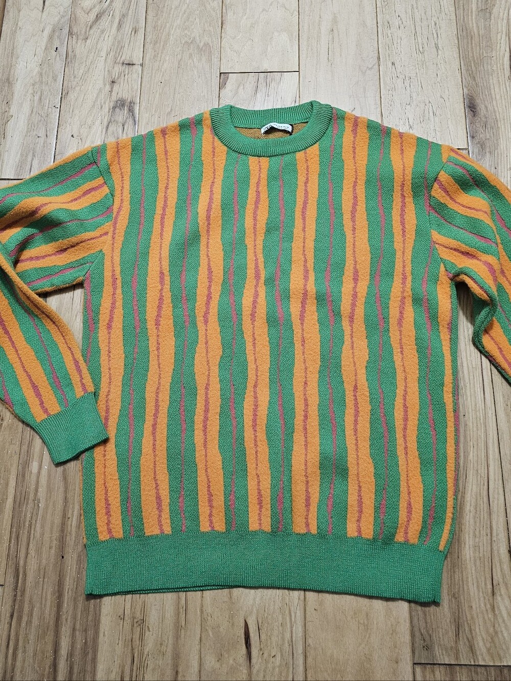 Men's Zara Green & Orange Striped Crewneck Sweater